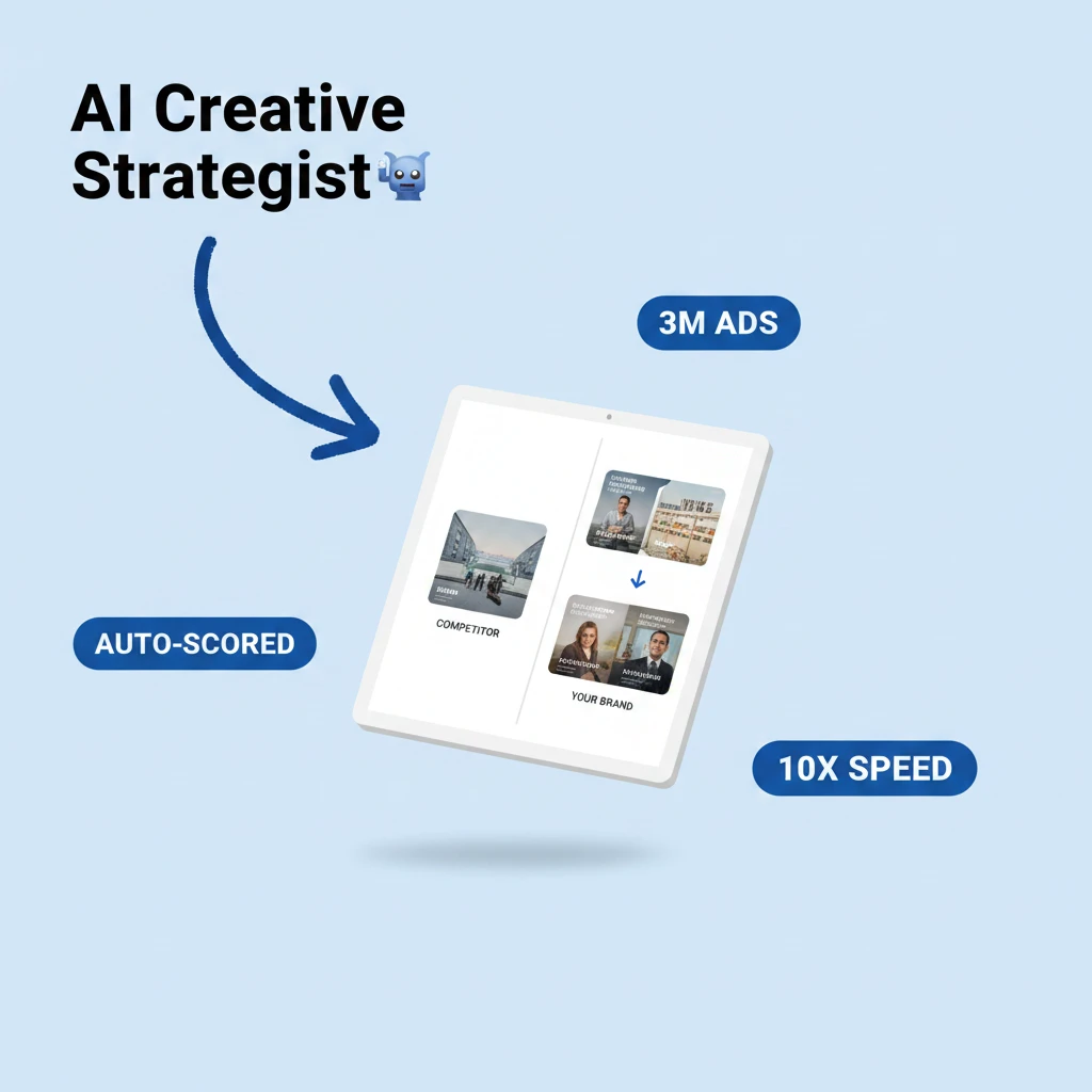 AI creative strategist workflow showing competitor ads being cloned into branded variations