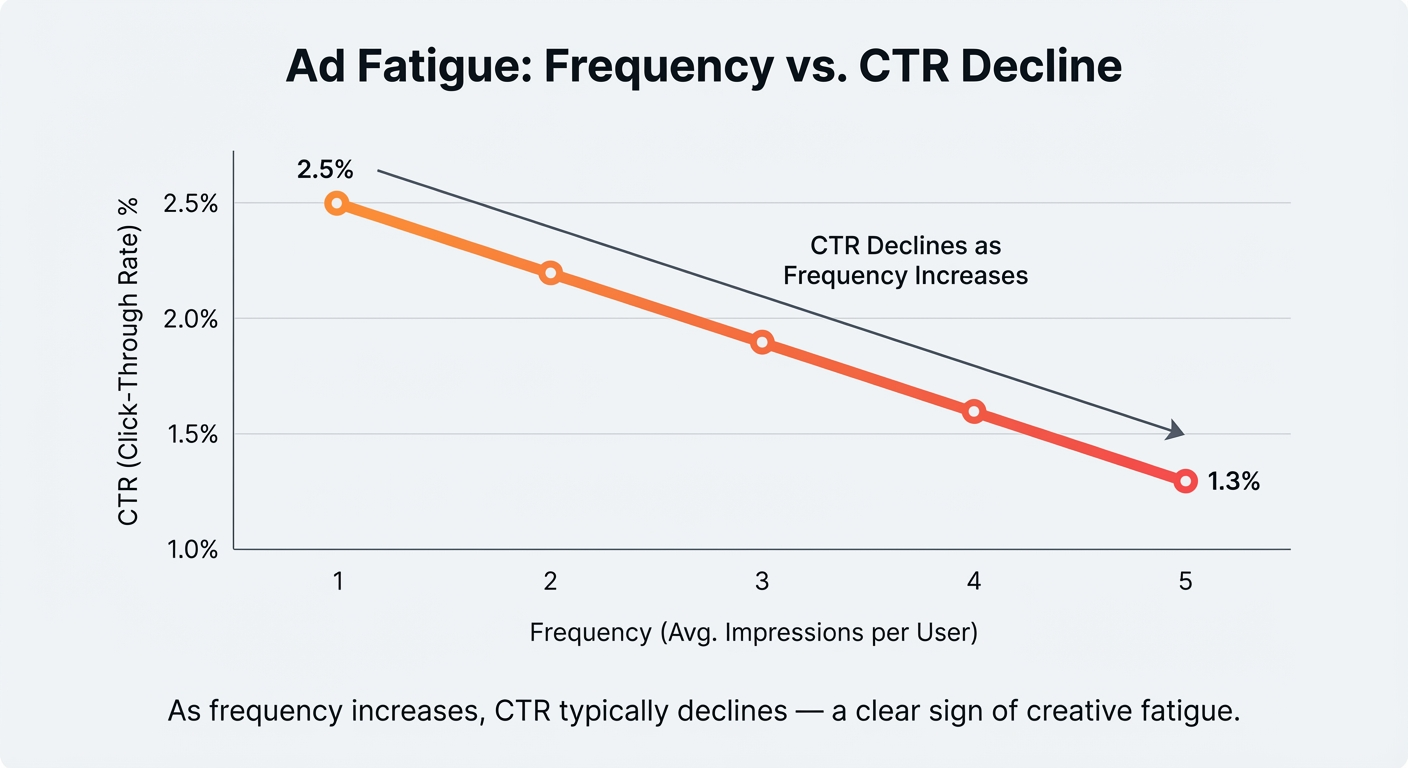 Ad fatigue chart showing frequency vs CTR decline