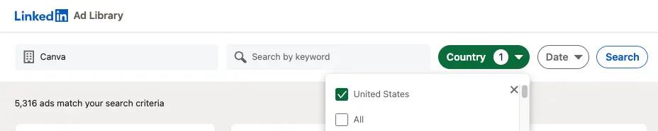 LinkedIn Ad Library home page
