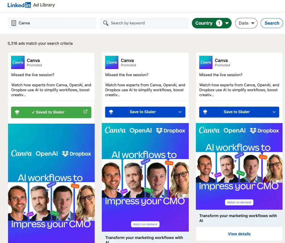 Brand search in LinkedIn Ad Library