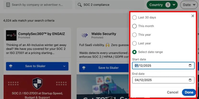 Filters in LinkedIn Ad Library