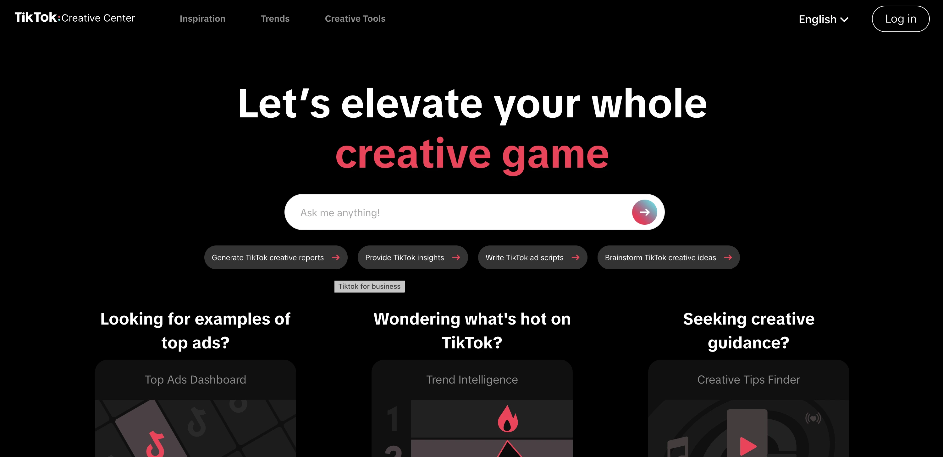 TikTok Creative Center Homepage