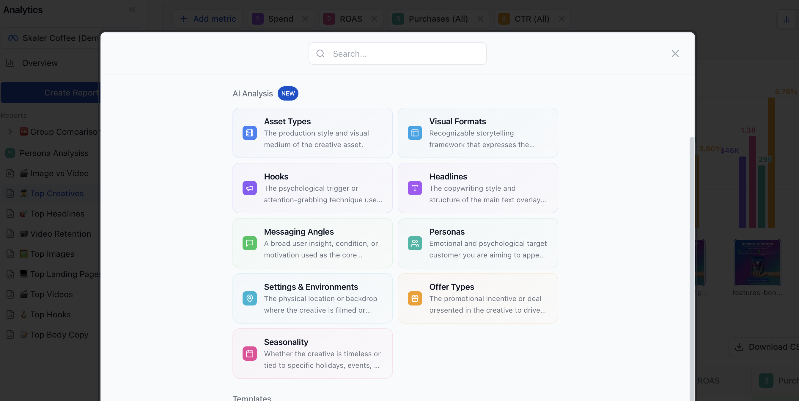 AI analysis options in create report