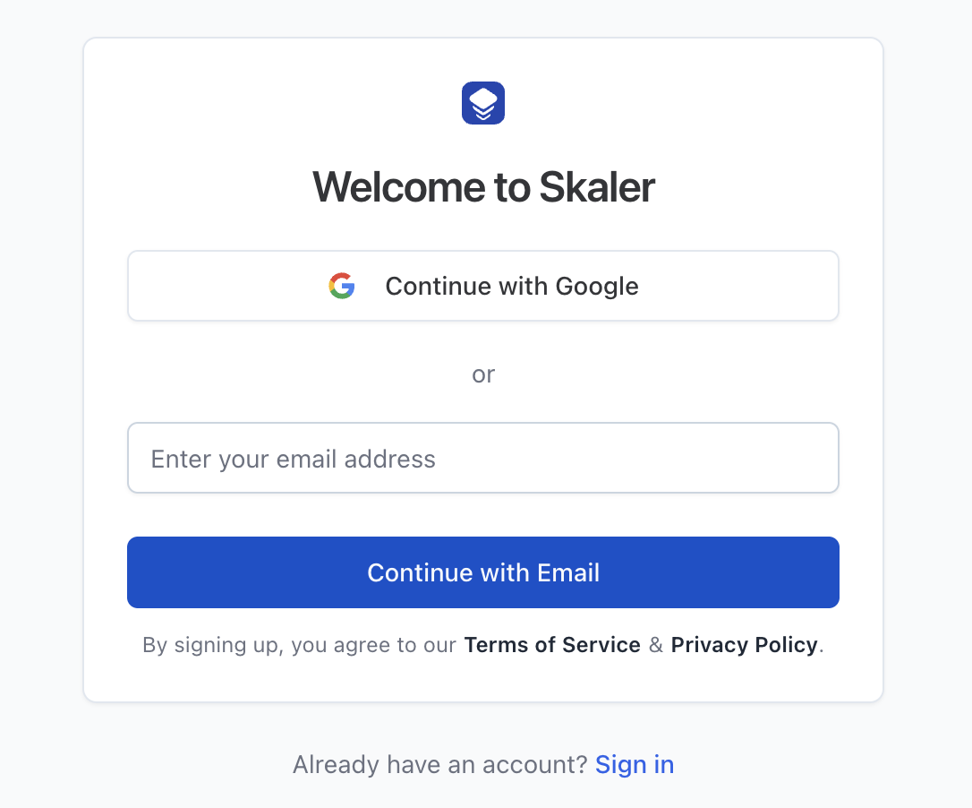 Skaler signup page