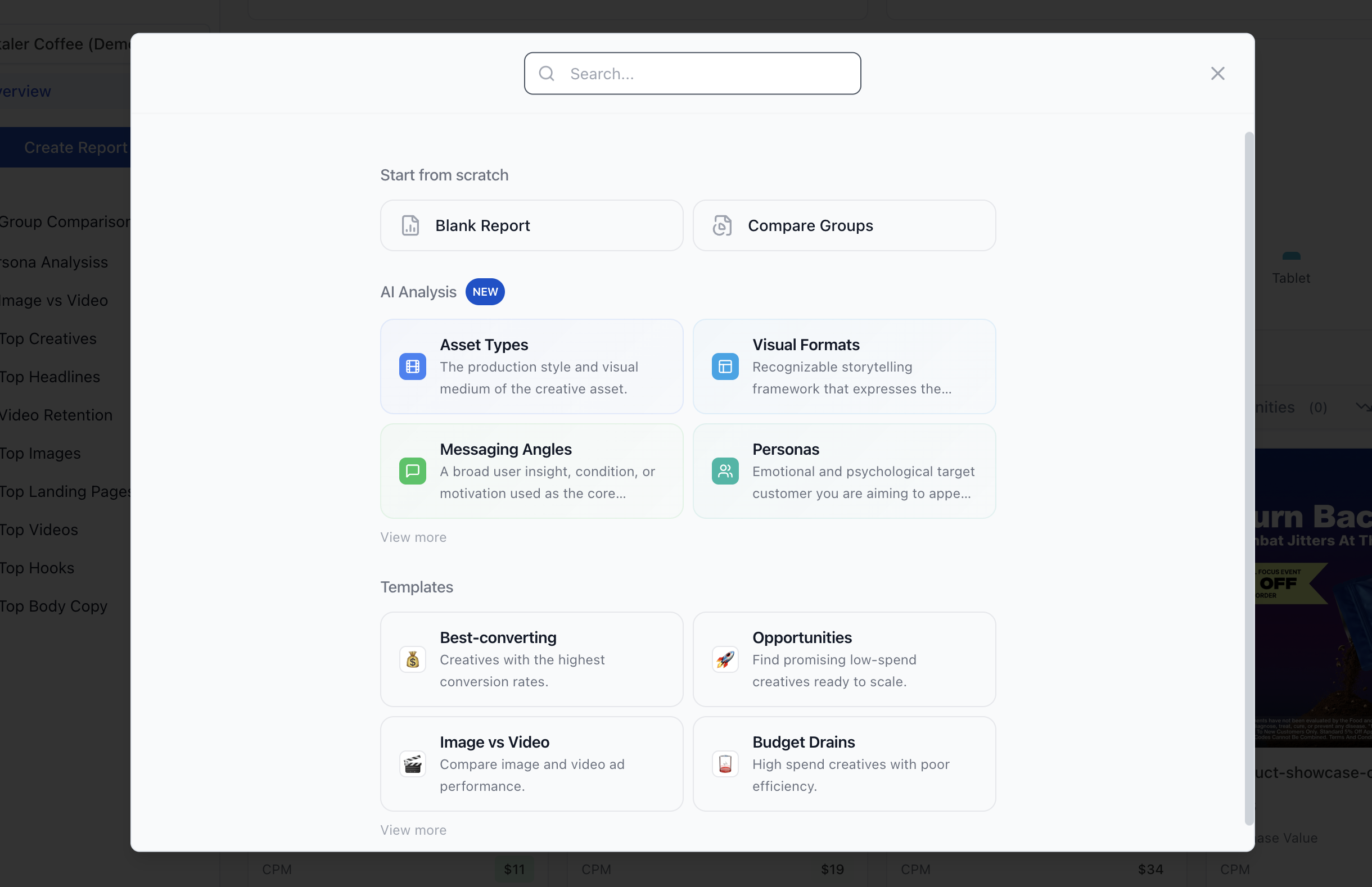 Create report modal