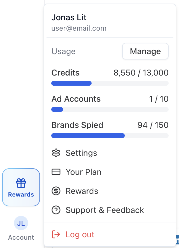 User menu