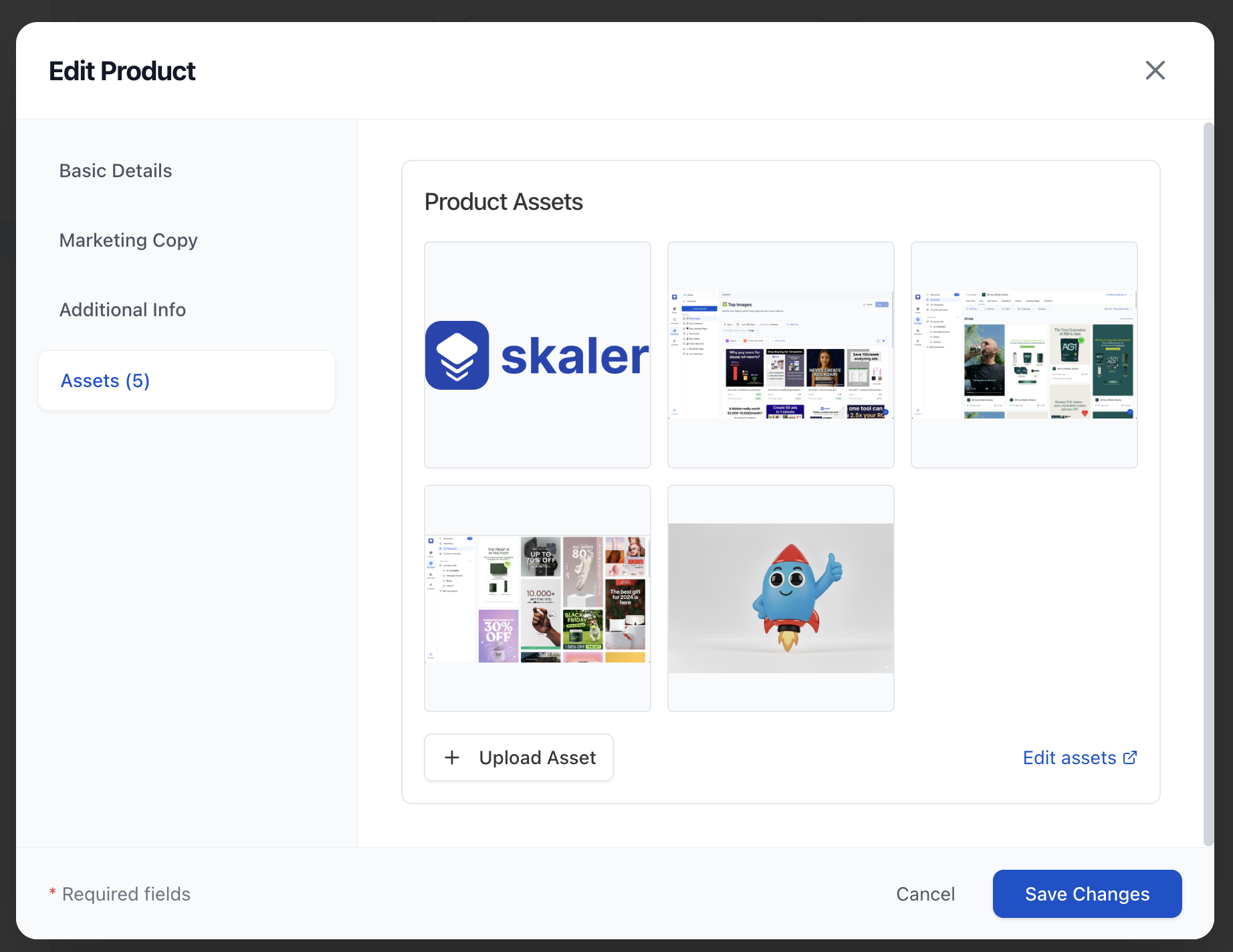 Product assets tab