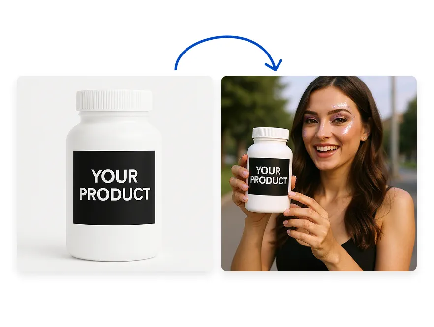 UGC Image Generator - Skaler feature illustration showing Produce authentic UGC-style images with people holding or using your product to match different audi...