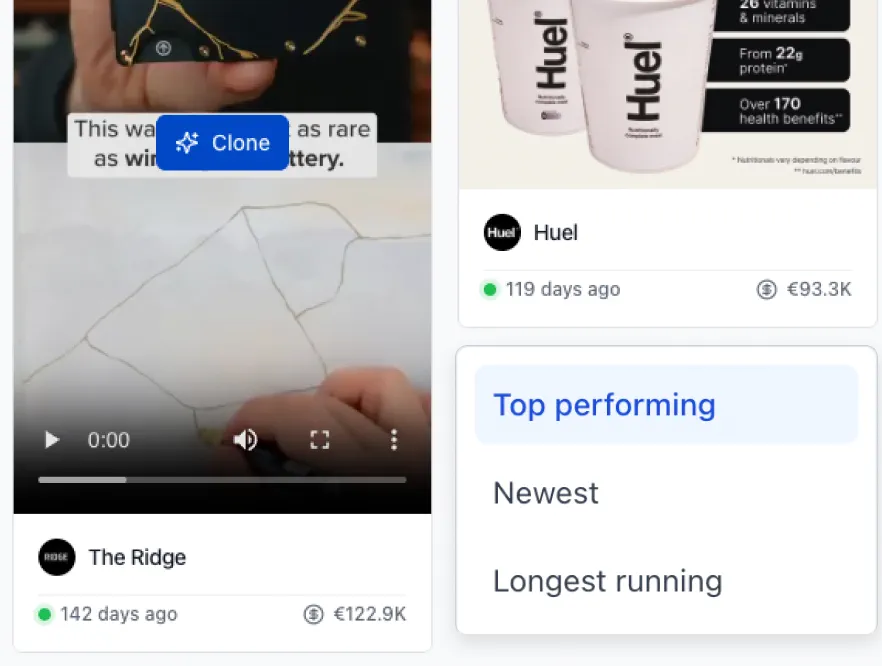 Best-First Sorting - Skaler feature illustration showing Prioritize longest-running or high-spend indicators to surface likely top performers. Flip to newest...