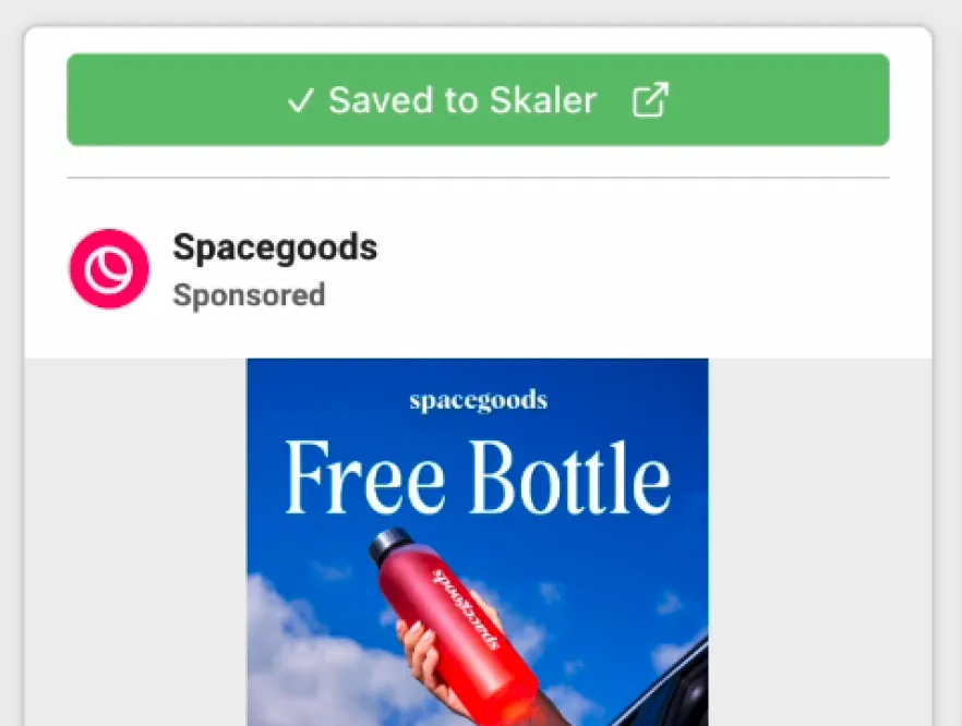Save from Multiple Platforms - Skaler feature illustration showing One-click saving from Facebook, TikTok Creative Center, TikTok Ad Library, and LinkedIn Ad Library—a...