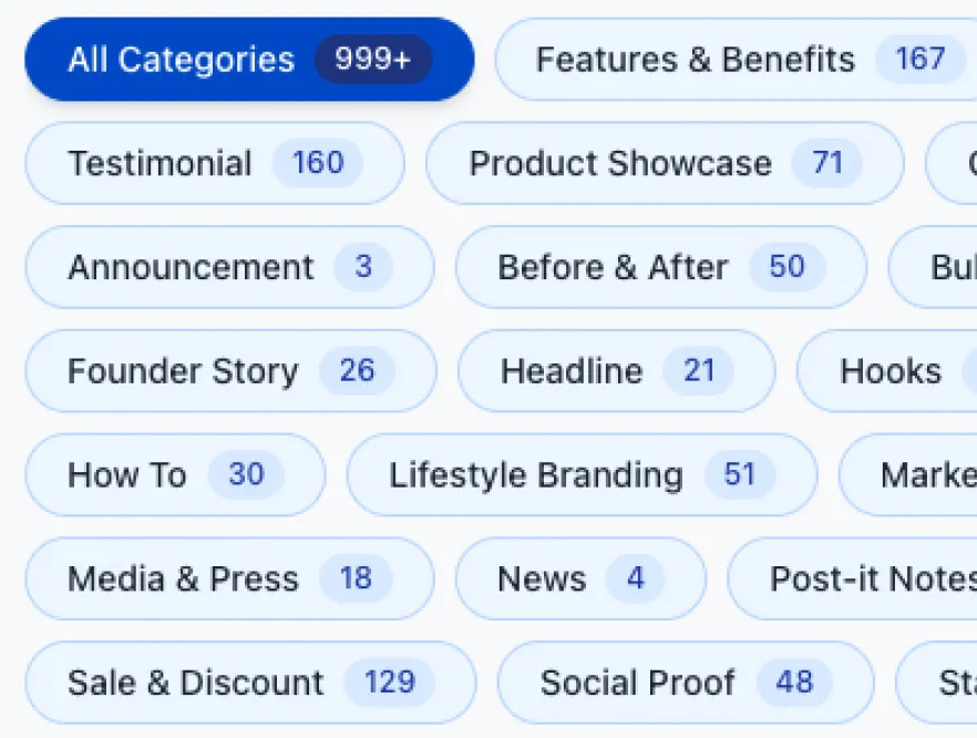 Browse by Category - Skaler feature illustration showing Quickly explore proven formats like Features & Benefits, Testimonial, Before/After, Sale, and more....